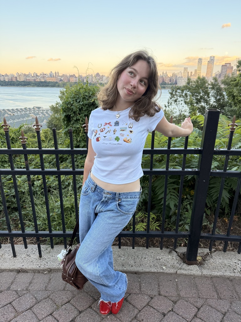 Lola, founder of Teenage Grandma's Closet, wearing a custom icon baby tee in New York
